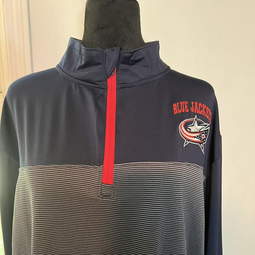 NHL Columbus Blue Jackets Sweater Mens Large Blue 1/4 Zip Pullover NWT